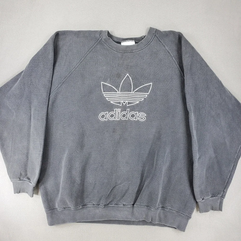 Adidas Sweatshirt Mens XL Gray Vintage 90s Made in USA Trefoil Logo Pullover